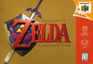 Box art of The Legendo of Zelda: Ocarina of Time for the Nintendo 64.