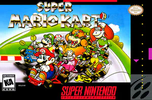 Original box artwork of Super Mario Kart for the SNES.