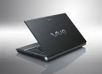 Product photo of the 15.5-inch Sony Vaio E Series laptop, its lid slightly open.