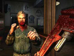 First-person view of Tommy wielding a monkey wrench against a bloodied assailant.
