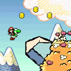 Yoshi jumping toward coins in Super Mario Bros. 2: Yoshi's Island