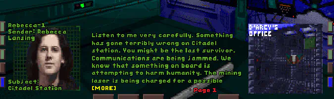 System Shock character dialog box.